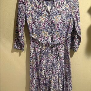 Talbots Purple Floral Long Sleeve Dress